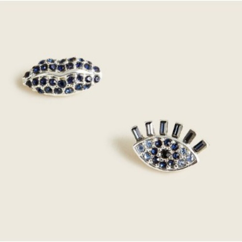 J.Crew Pavé eye and lip stud earrings